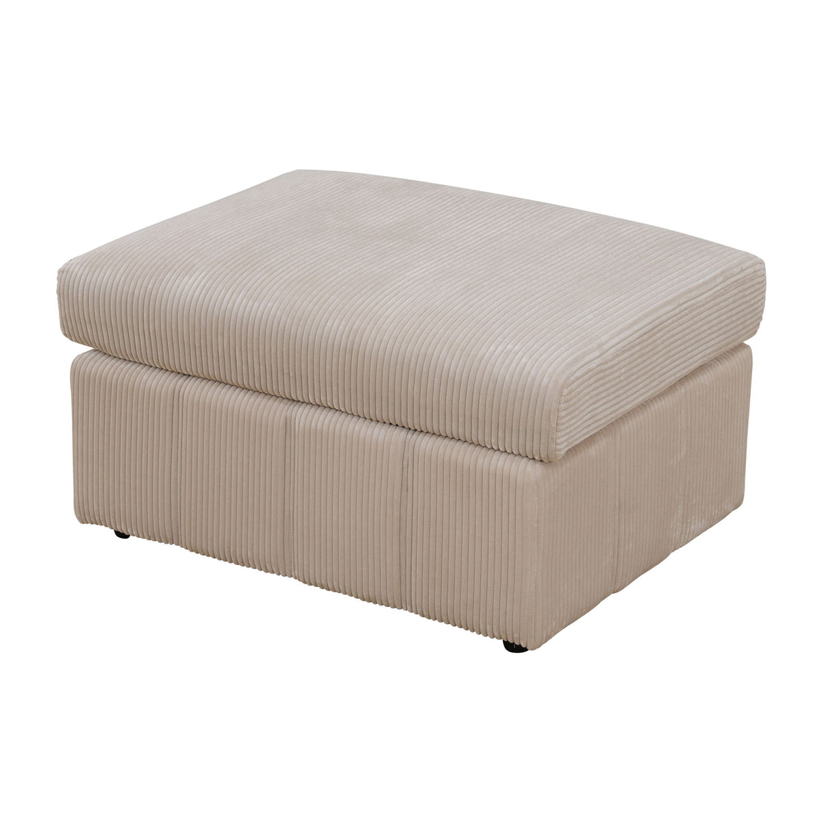 Beige oversized ottoman with a thick cushion and ribbed upholstery