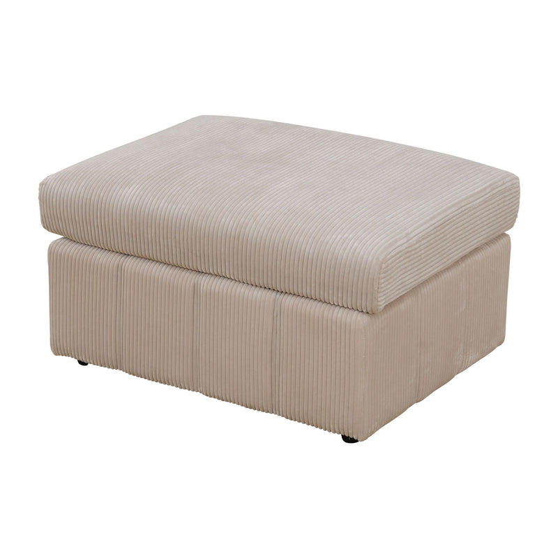 Beige oversized ottoman with a thick cushion and ribbed upholstery