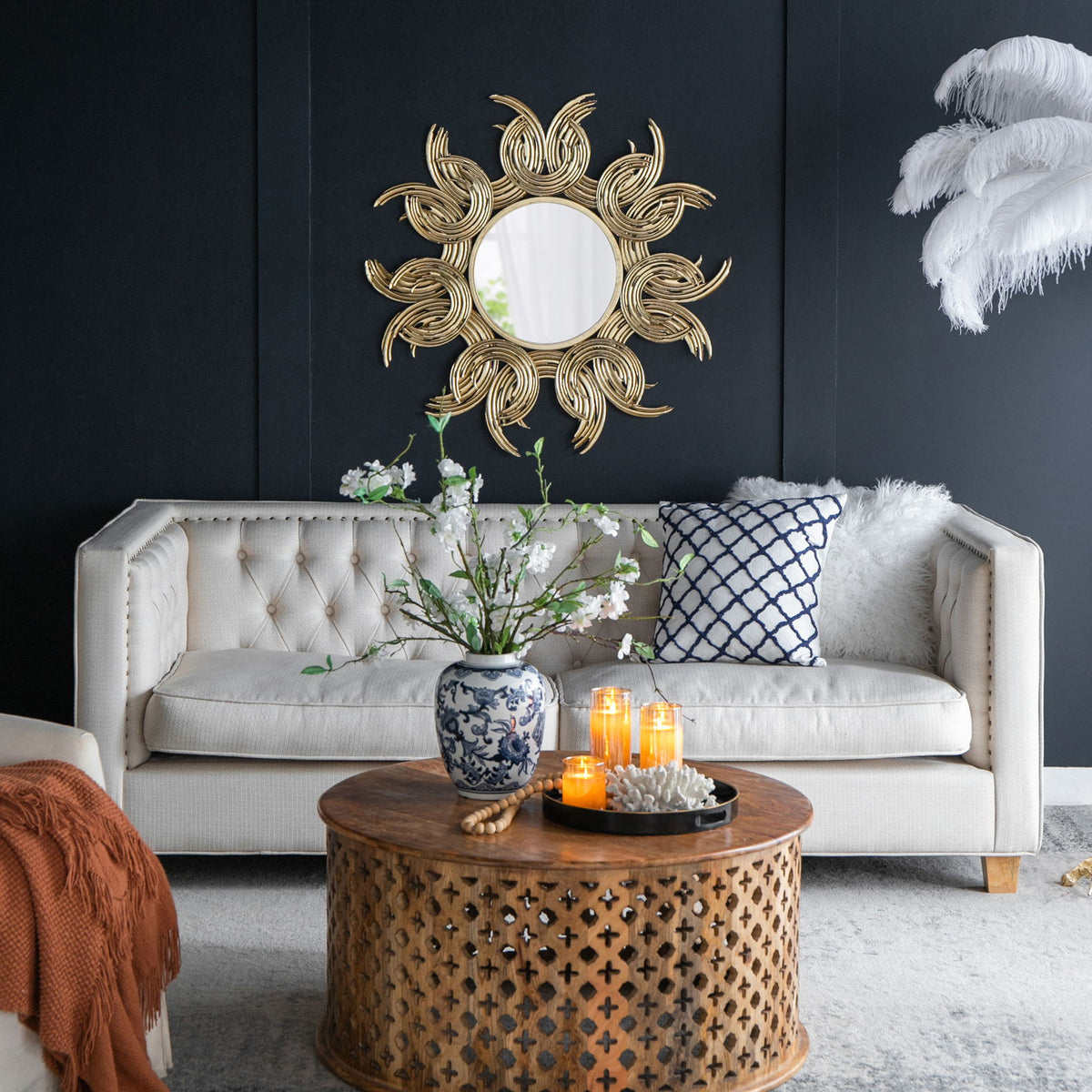 Sunburst Metal Decorative Mirror With, Boho Wall Decor Sun Mirror For Living Room Bathroom Enterway - Gold