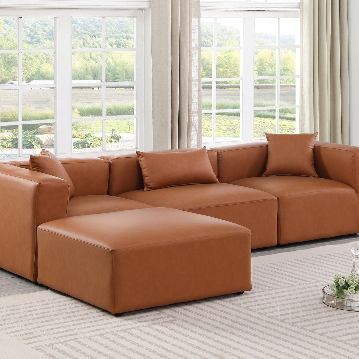 Cube - 4 Piece Modular Sectional With Chaise - Cognac