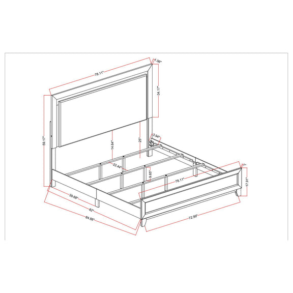 Bed frame size diagram with labeled measurements for bedroom set