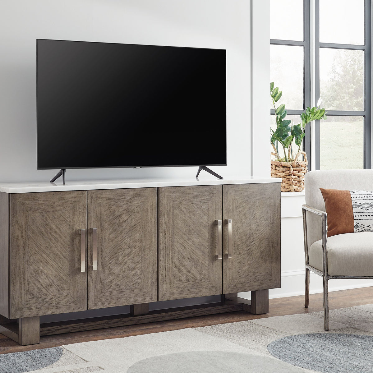 Loyaska - Extra Large TV Stand - Grayish Brown / White