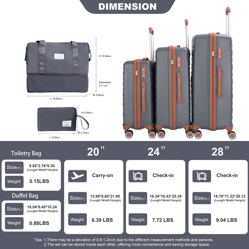 5 Piece Set Hardshell Carry On Luggage Set With Tsa Lock