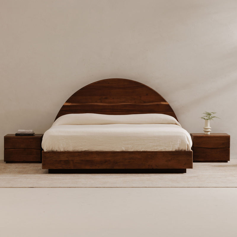 Brown wooden nightstand with drawer featuring dark wood grain detail