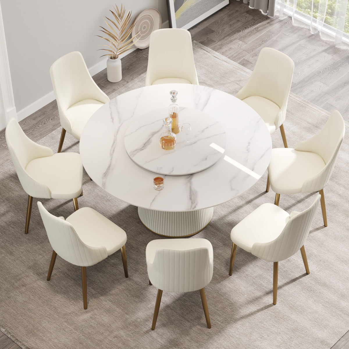 Modern, Round Black Carbon Steel Base Dining Table, Can Accommodate 6 People