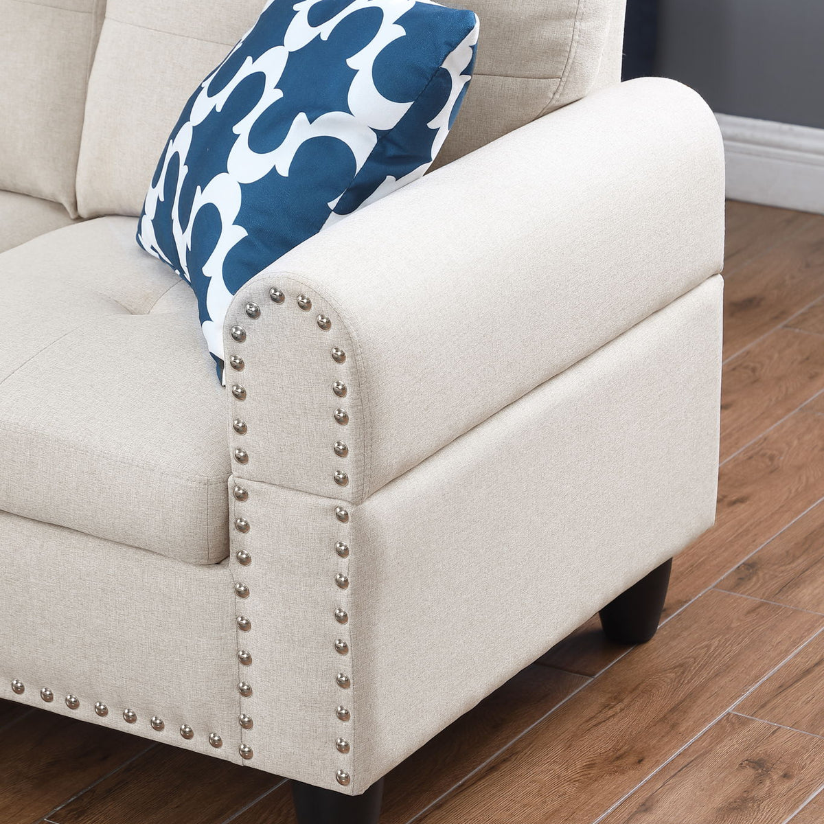 Alger - Wide Left Hand Facing Sofa & Chaise With Ottoman - Beige