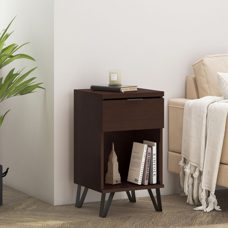 Modern Industrial Tall End Table With Drawer And Shelf - Walnut