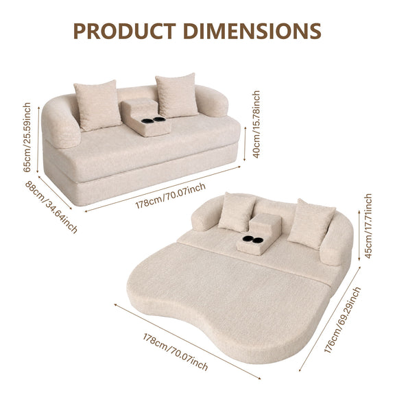 White convertible sleeper sofa bed dimensions diagram with center cup holder