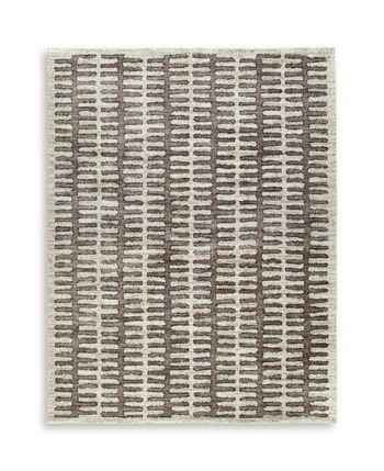 Dark brown and cream rug with vertical and horizontal grid pattern