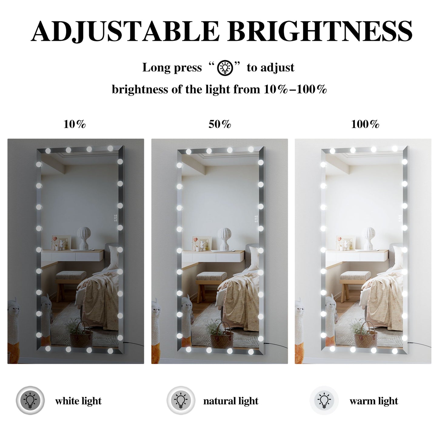 Full Length Mirror With Lights Full Body Vanity Mirror With 3 Color Modes Lighted Standing Floor Mirror For Dressing Room Bedroom Wall Mounted Touch Control