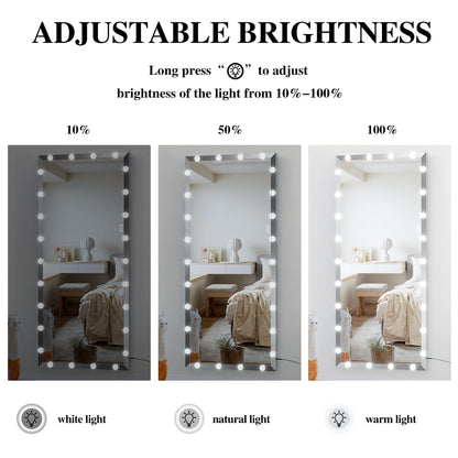 Full Length Mirror With Lights Full Body Vanity Mirror With 3 Color Modes Lighted Standing Floor Mirror For Dressing Room Bedroom Wall Mounted Touch Control