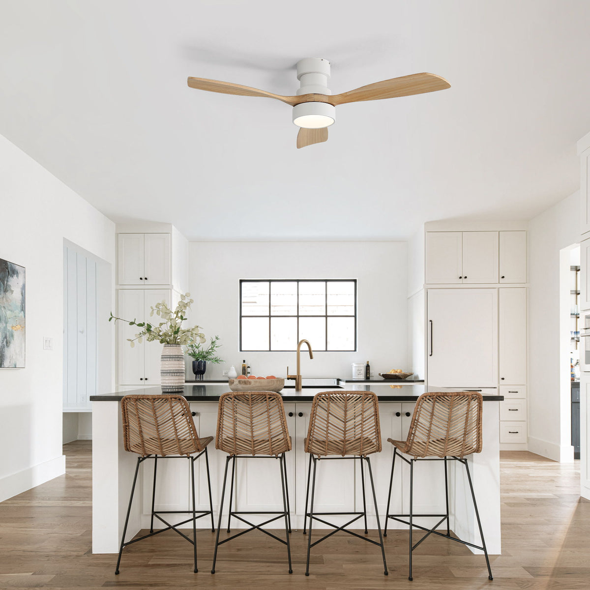48" Ceiling Fan With Light And App Control, Quiet DC Motor, 6 Speed Fan, Dual Mounting - White