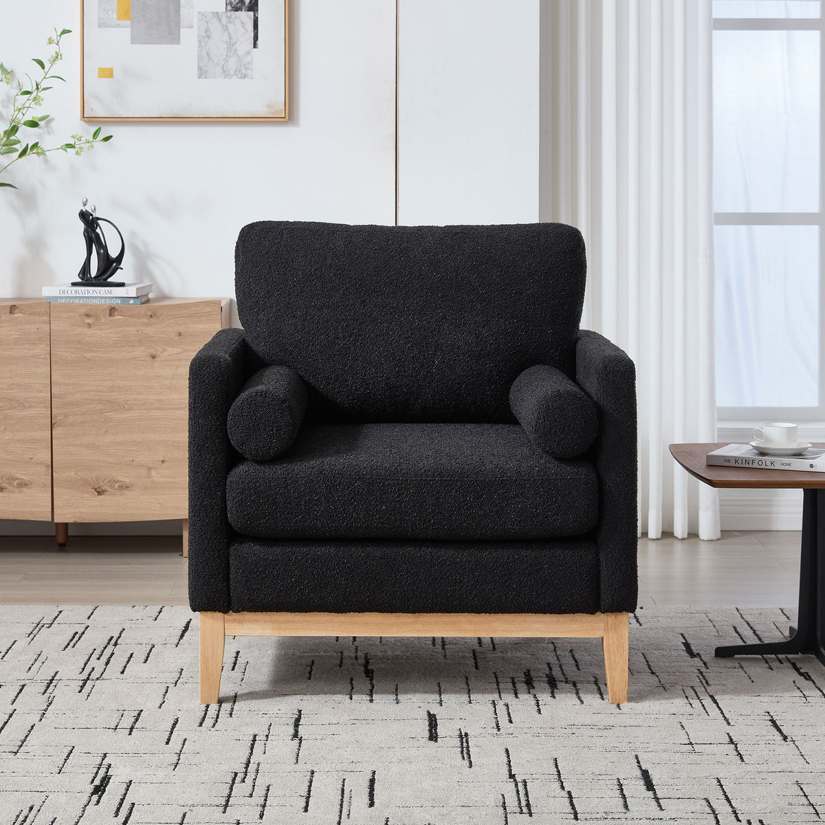 Wide Modern Performance Accent Chair With Natural Legs