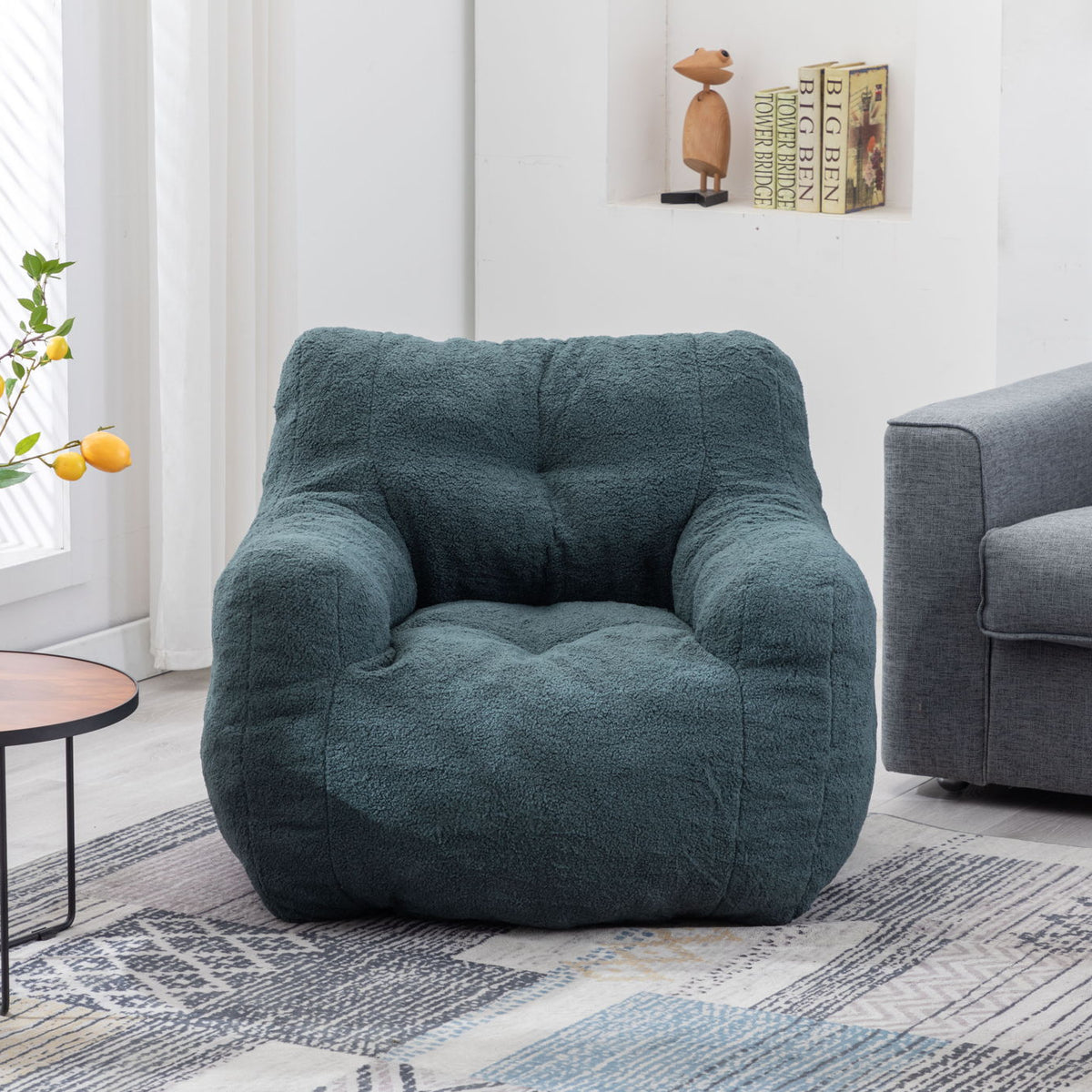 Soft Teddy Fabric Tufted Foam Bean Bag Chair With Teddy Fabric