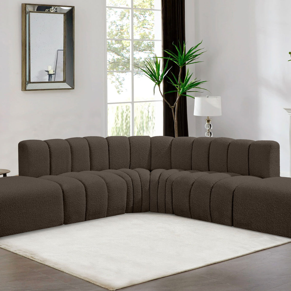 Arc - Boucle Fabric 6 Piece Corner Modular Sofa