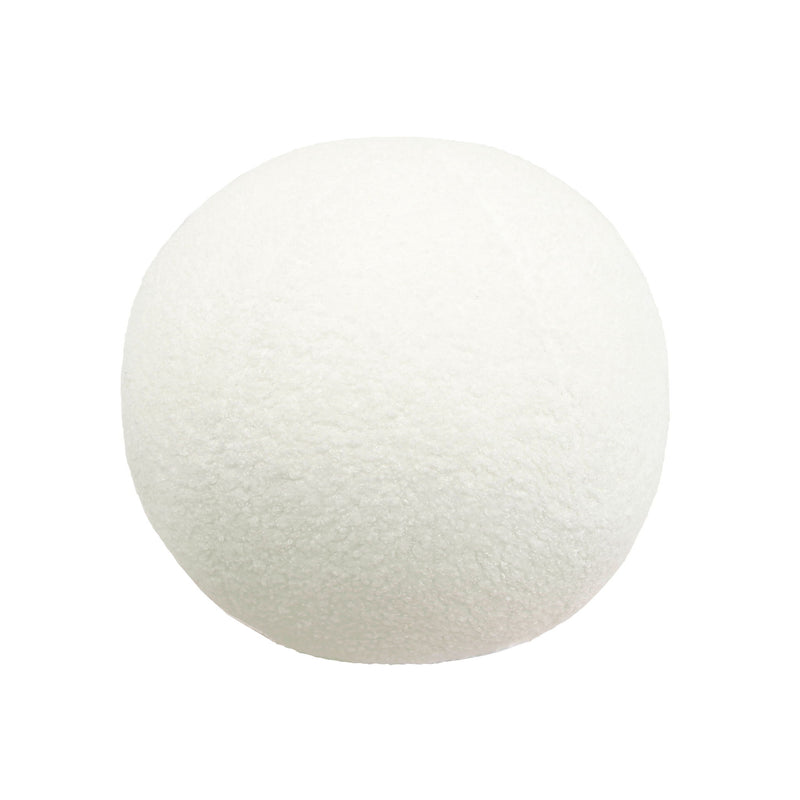 Beige round vegan shearling pillow, smooth plush surface