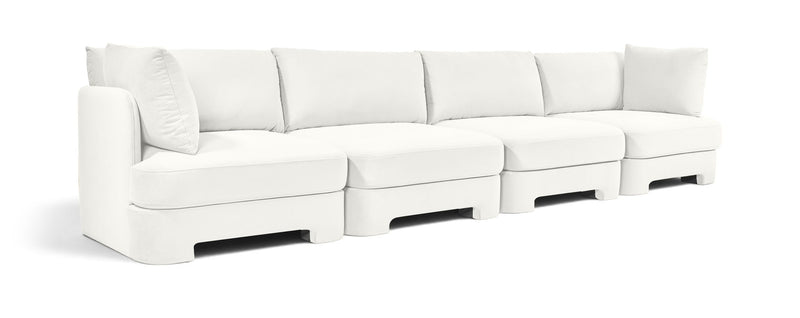 White velvet performance fabric upholstered 4-piece sectional sofa set