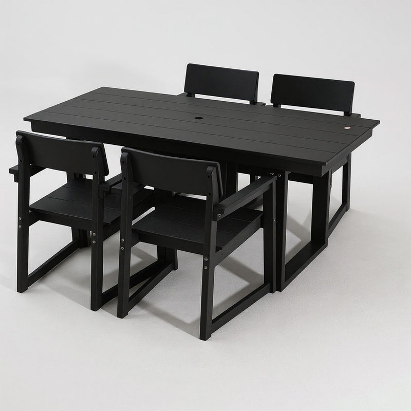 5 Piece Outdoor Dining Set For 4, Patio Table With Umbrella Hole And 4 Armrest Chairs For Backyard - Black