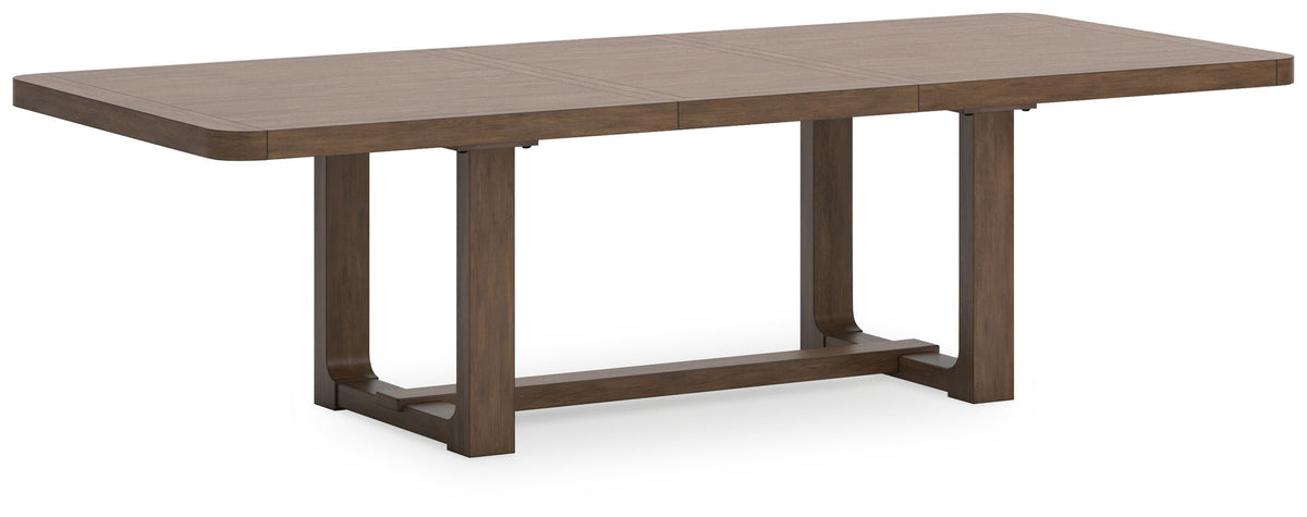 Rectangular light-brown dining extension table with pedestal base