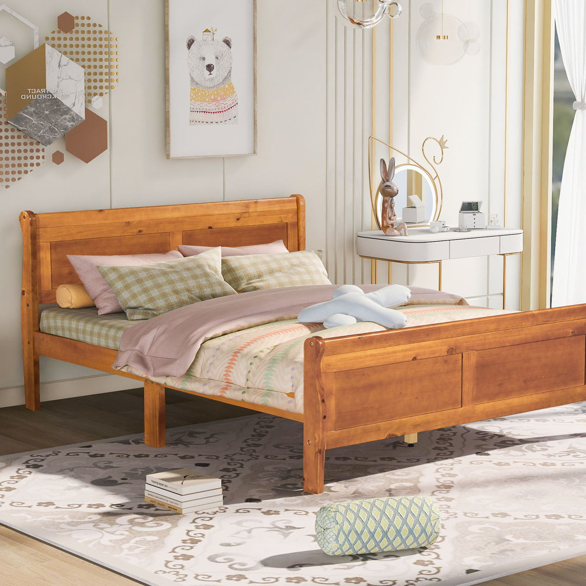 Platform Bed Frame Mattress Foundation Sleigh Bed With Headboard / Footboard / Wood Slat Suppor