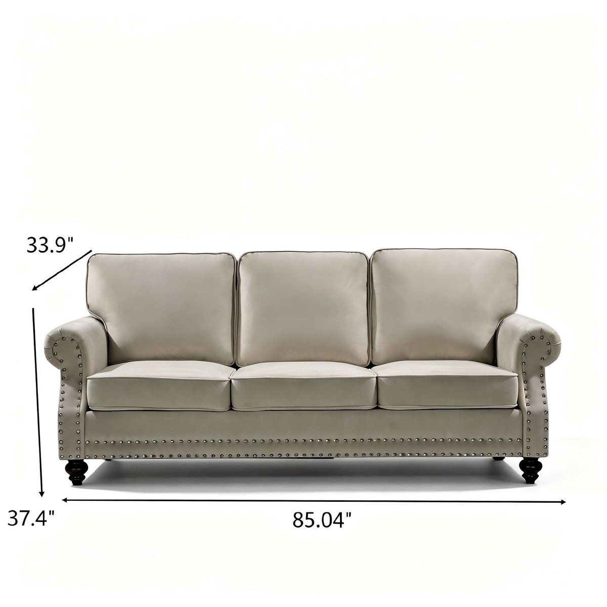 3 Seater Sofa With Nailhead Trim And Turned Legs For Living Room