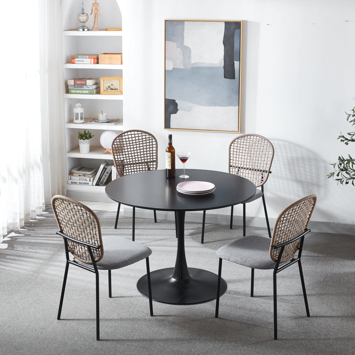 5 Piece Dining Set (Table And 4 Chairs) - Matt Black / Gray