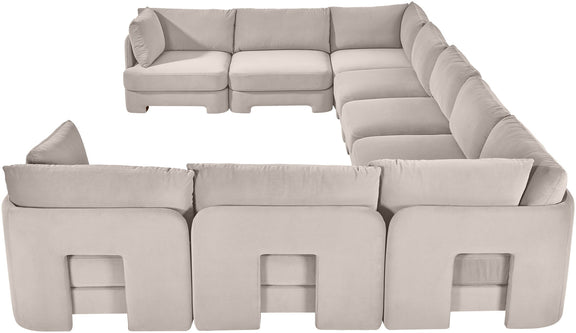 Gray velvet performance sectional sofa, 9-piece modular set with chaise corners