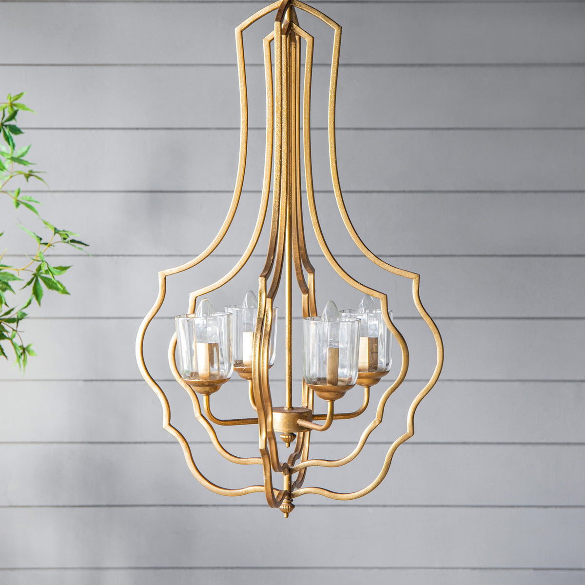 4 Light Metal Chandelier, Hanging Light Fixture With Adjustable Chain For Kitchen, Bulb Not Included - Gold