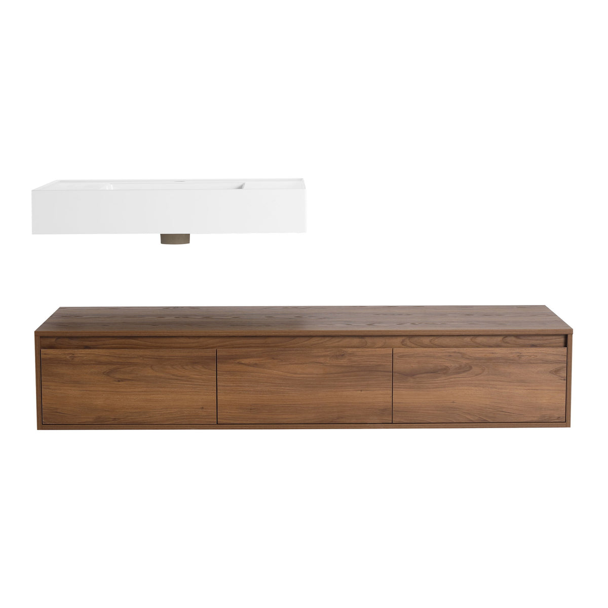 Modern Wall Mounted Bathroom Vanity With Resin Sink And Soft Close Drawer - Brown Ebony