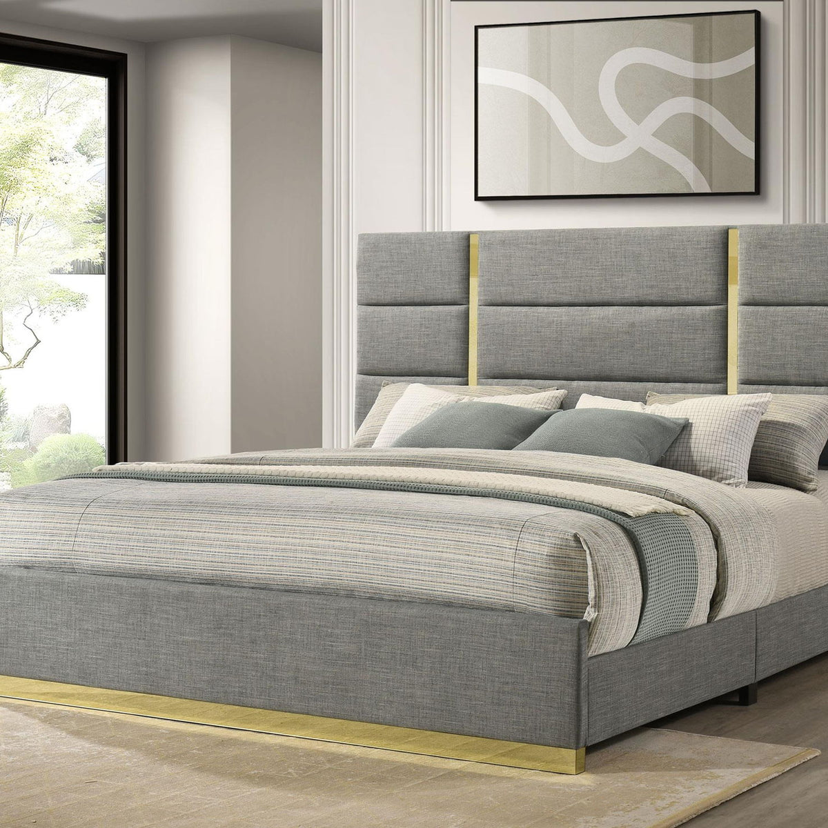 Ines 56-inch Fabric Upholstered Eastern King Panel Bed Grey