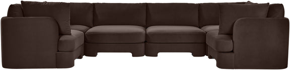Dark brown velvet U-shaped sectional sofa with cushioned arms and backrest