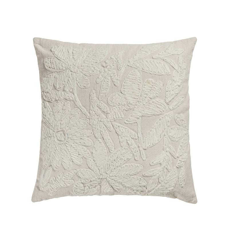 Tabitha - 20" Square Embroidered Throw Pillow - Cream