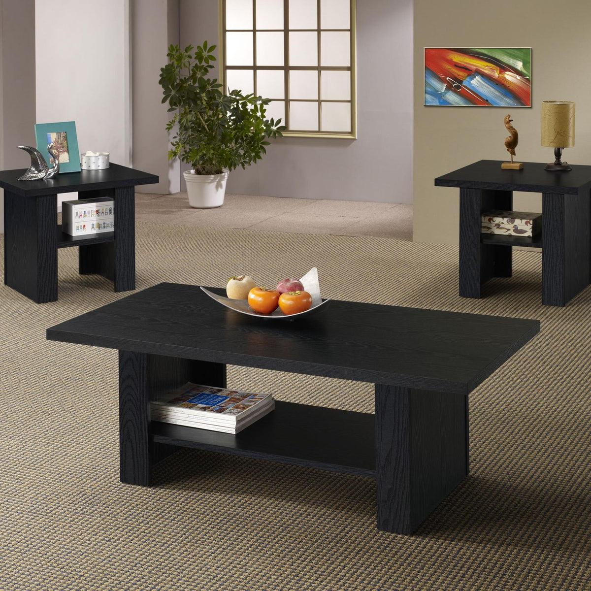 Rodez 3-piece Engineered Wood Coffee Table Set Black