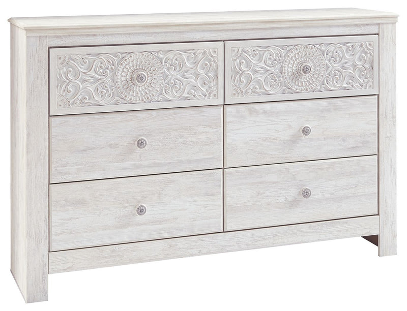 Paxberry - Six Drawer Dresser - Medallion Drawer Pulls - Whitewash