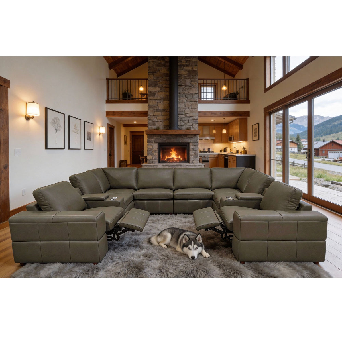 Upholstered Large Arms Sectional With Recliner Seats