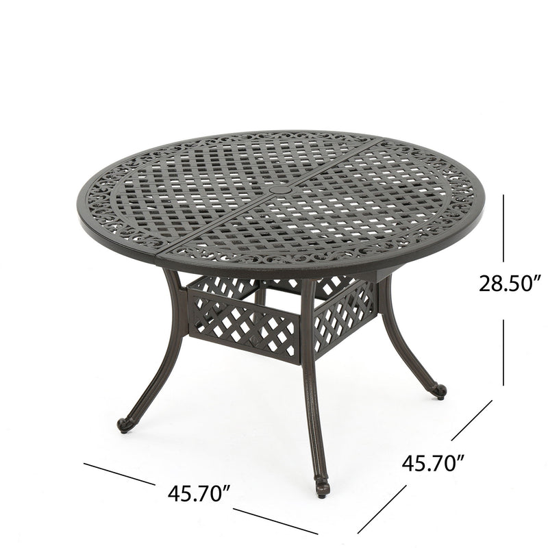 Outdoor Expandable Aluminum Dining Table With Latticework Details And Curvy Legs