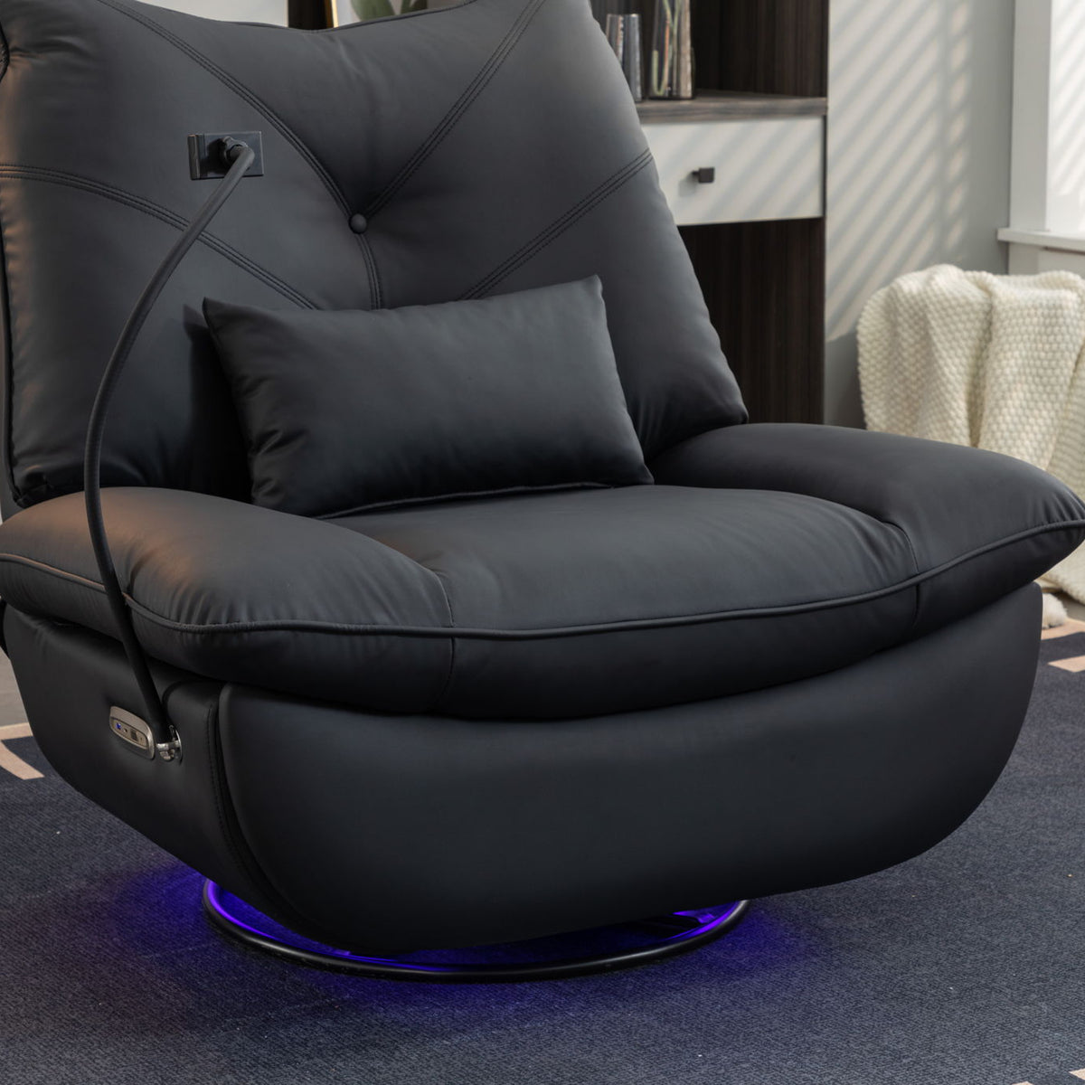 270 Swivel Glider Recliner Chair, Power Recliner Rocking Chair, USB Port Charge For Nursery Chair With Atmosphere Lamp For Living Room Bedroom Apartment