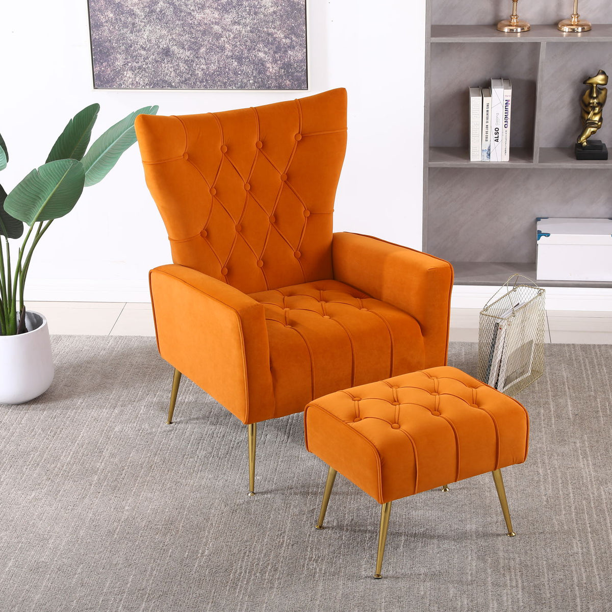 Modern Accent Chair With Ottoman, Comfy Armchair For Living Room