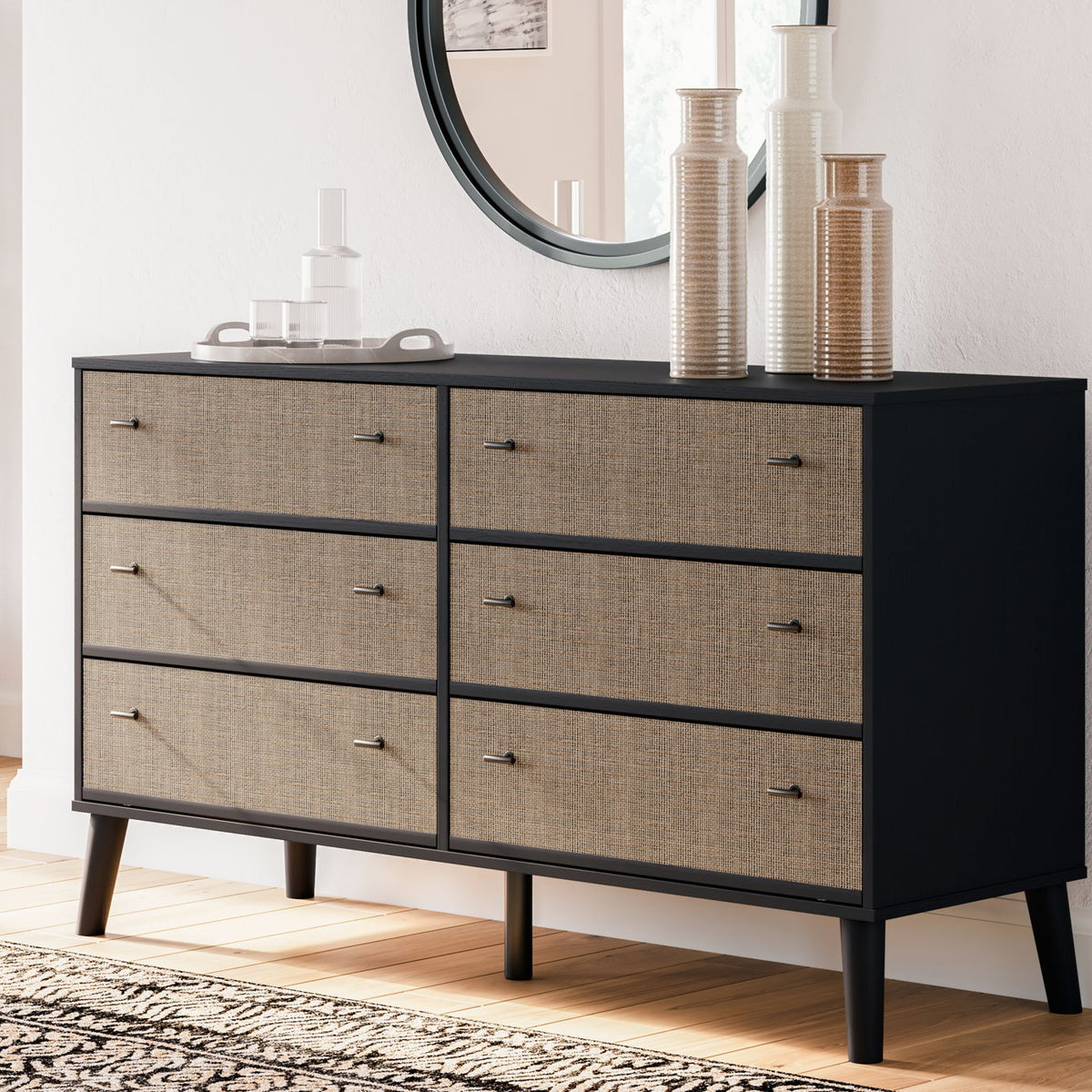 Charlang - Six Drawer Dresser - Black / Gray