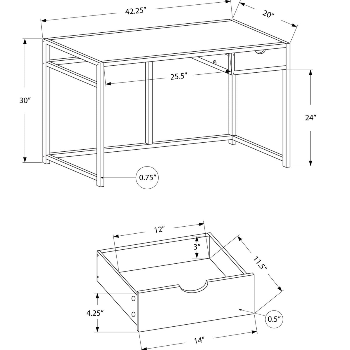 Computer Desk For Home Office, Laptop, 1 Storage Drawer, Contemporary & Modern