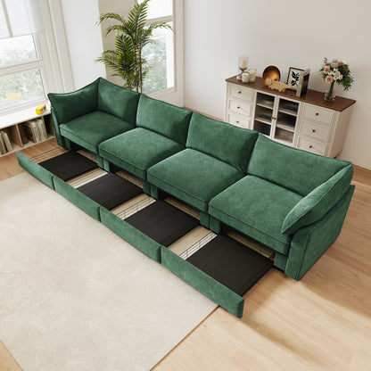 4-Seater Chenille Sofa - Green Chenille