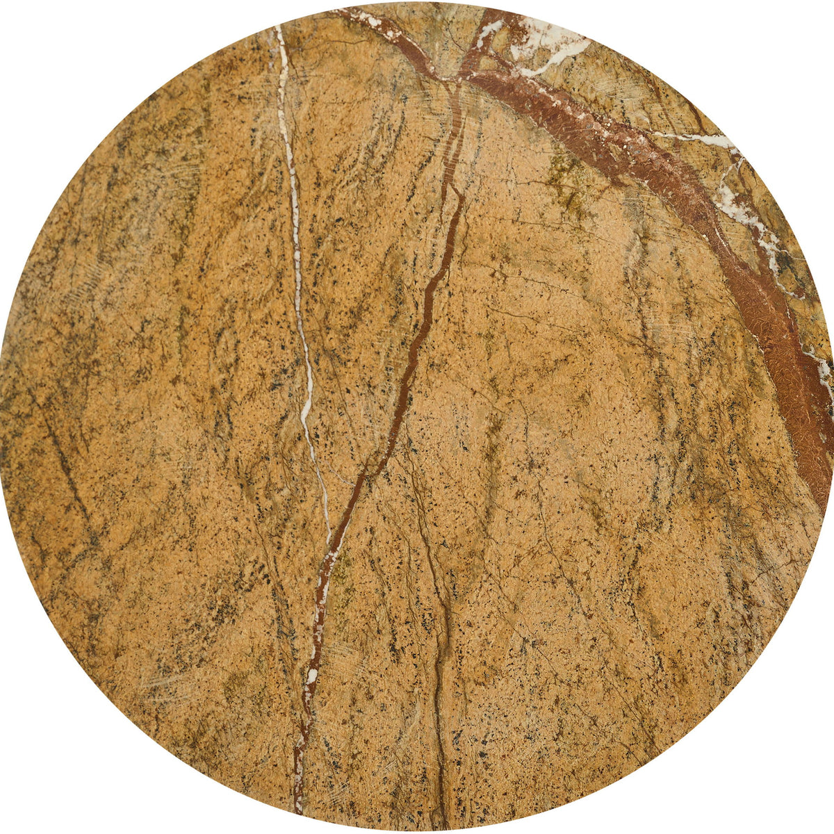 Round genuine marble tray top with warm brown and red veining