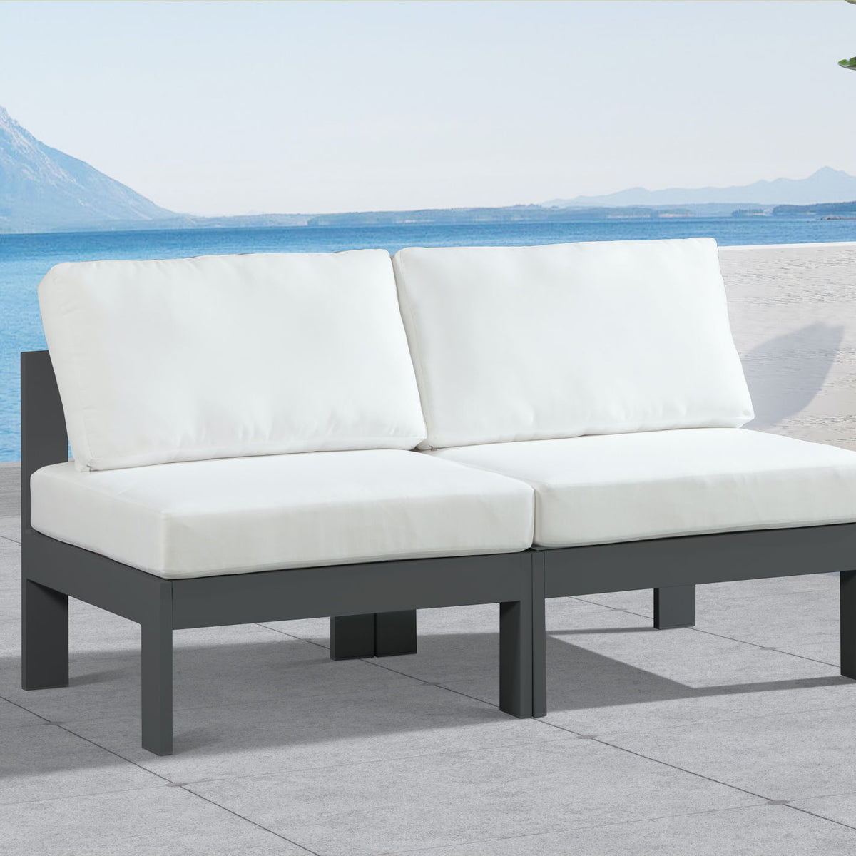 Nizuc - Outdoor Patio 2 Seat Armless Modular Sofa With Gray Frame