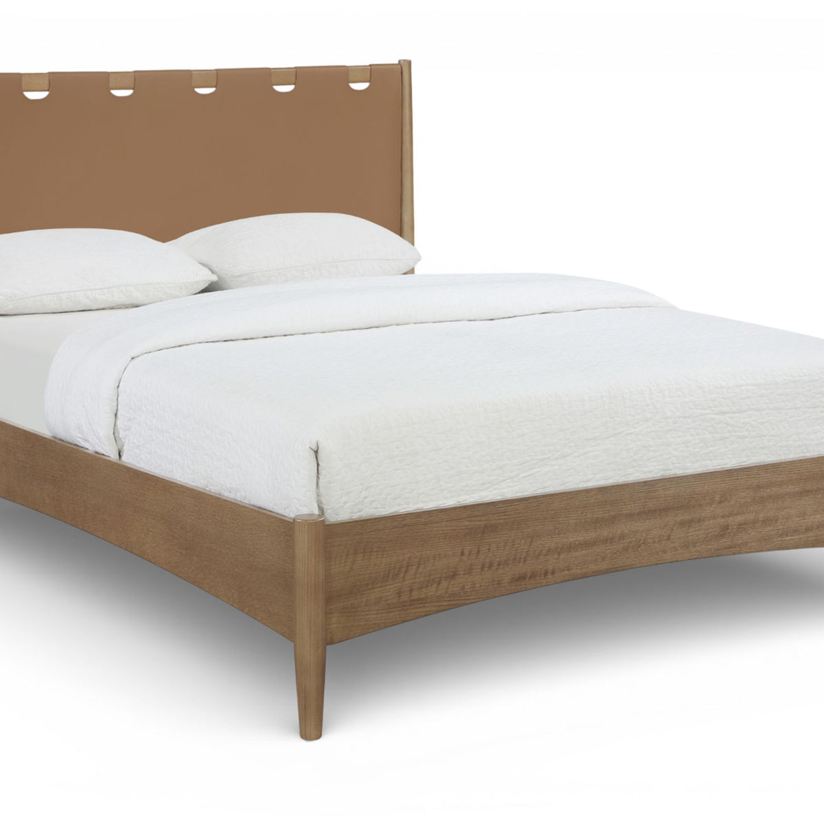 Santos - Vegan Leather Headboard And Wood Bed - Waxed Brown Frame