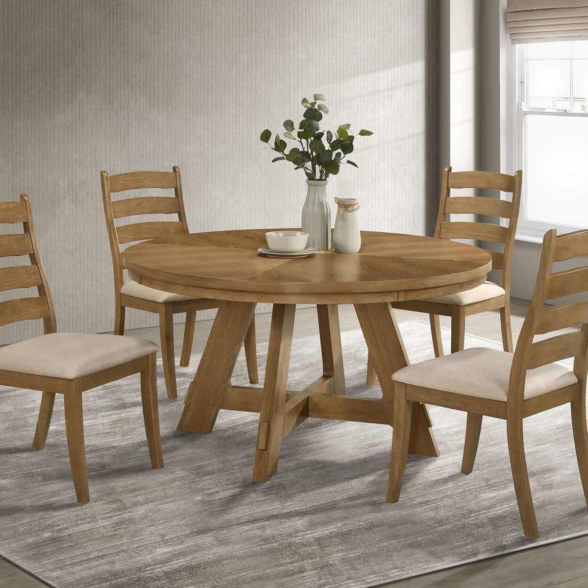 Danvers - 5 Piece Dining Table Set - Brown Oak And Beige