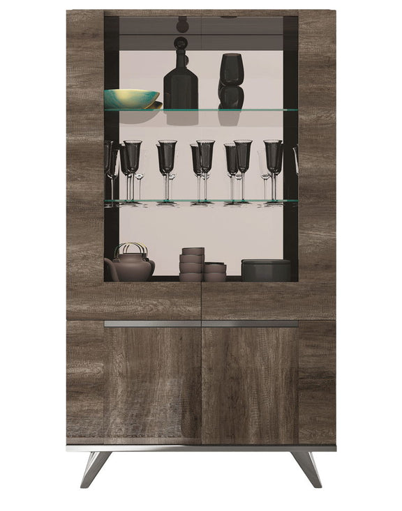 2-door china cabinet with glass shelves, dark brown wood finish