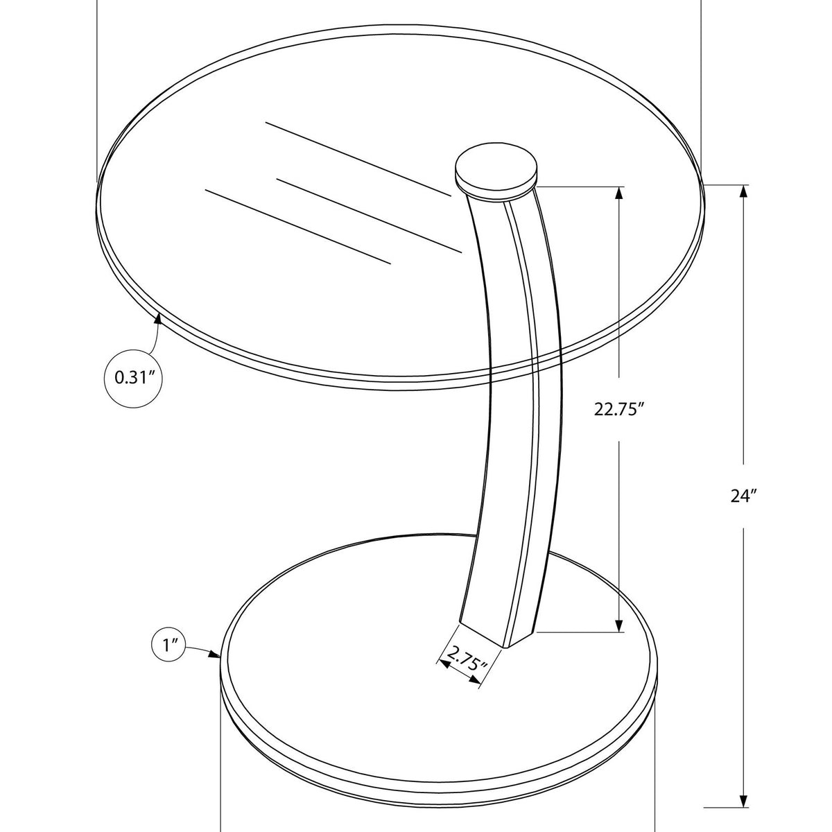 C-Shaped Accent Table Clear Tempered Glass For Living Room