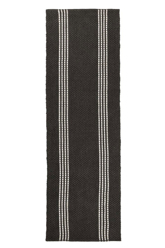 Charcoal rectangular rug with vertical ivory stripe center panel and border stripes