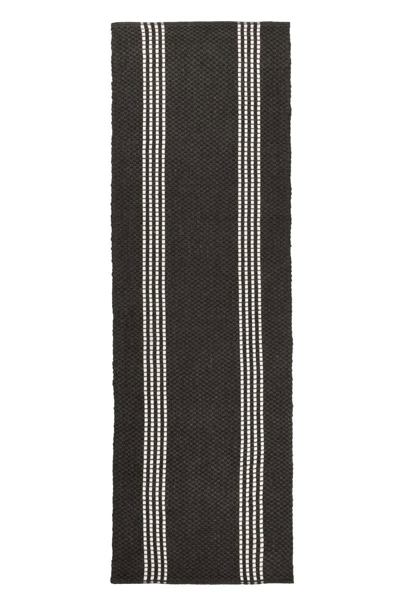 Charcoal rectangular rug with vertical ivory stripe center panel and border stripes