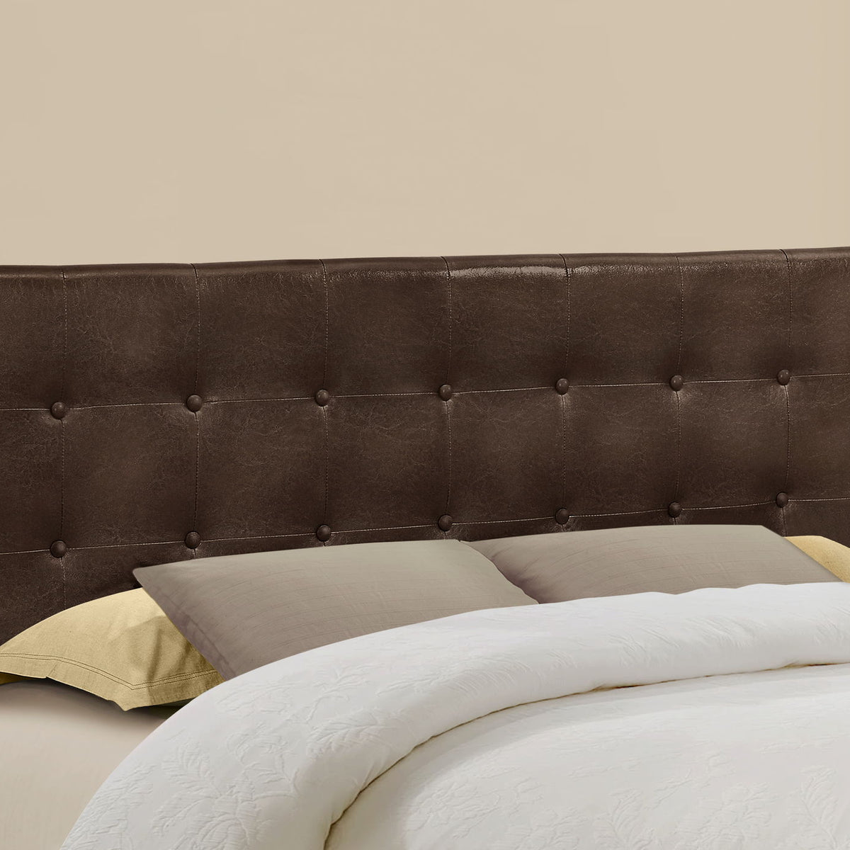 Queen Size, Bed Headboard Only, Upholstered, Transitional - Brown